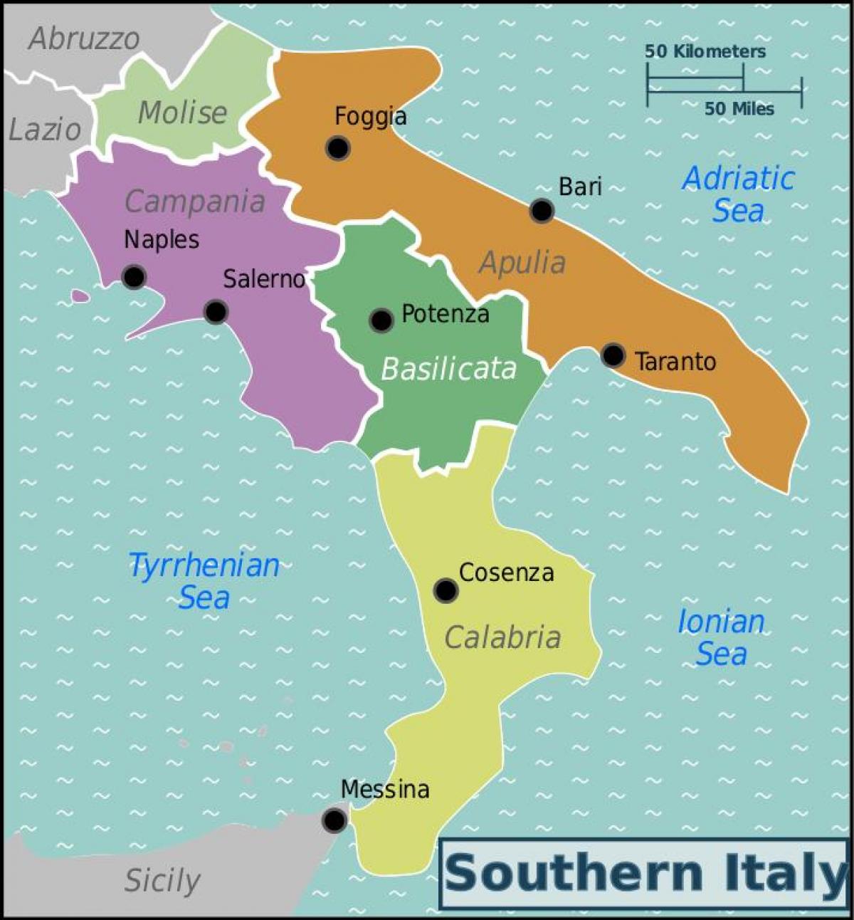 italija mapa Mapa južna Italija   Mapa južna Italija sa gradovima (Južnoj  italija mapa